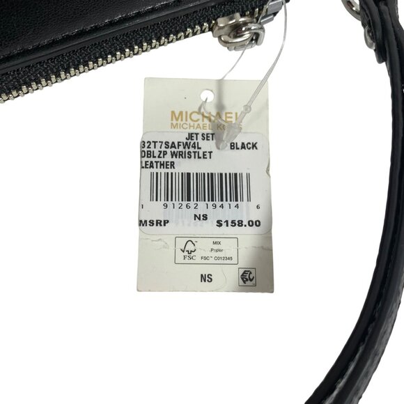 NWT $158 MICHAEL KORS Jet Set Double Zip Wristlet Phone Wallet Black Leather - Picture 6 of 6